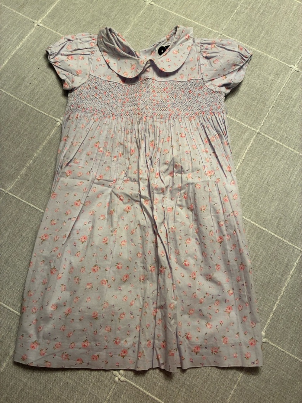Girls' Smocked Floral Casual Dress - Pink on Light Lavender